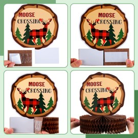 9 Pcs Lumberjack Honeycomb Centerpieces Camping Winter Party Supplies Big Buffalo Plaid Table Toppers Lumberjack Party Decorations for Camping 3D Double Sides Table Decoration Photo Booth Prop