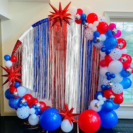 USA-Backdrop Independence-Day-Curtain 4th of July Decorations 3PCS 9.9×6.6ft Patriotic Tinsel Foil Fringe Curtains Backdrop Memorial America Party