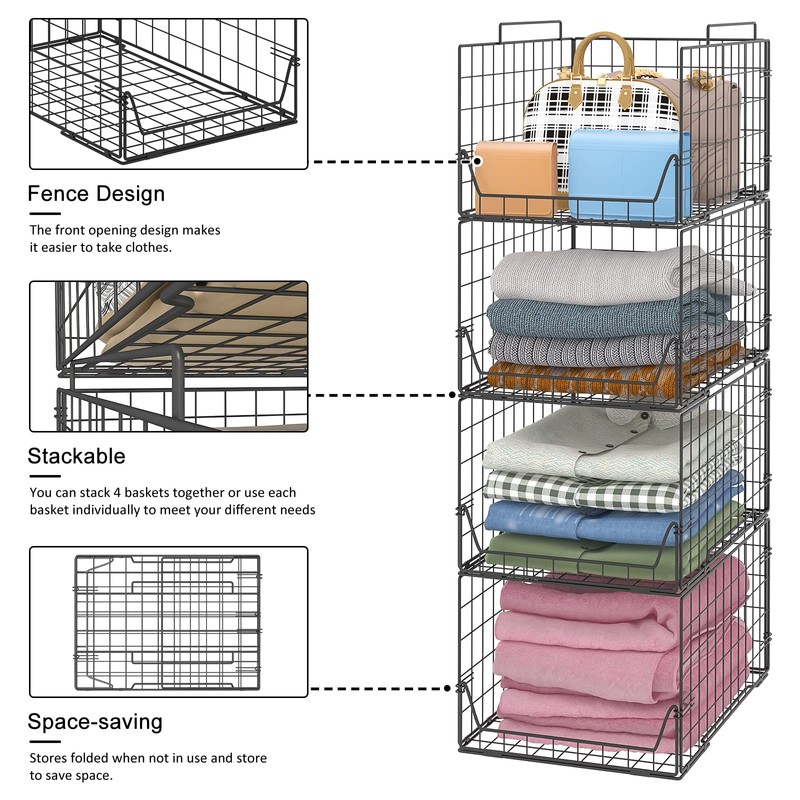 Jakyitvi Stackable Closet Organizers and Storage Bins 4 Pack, Sturdy