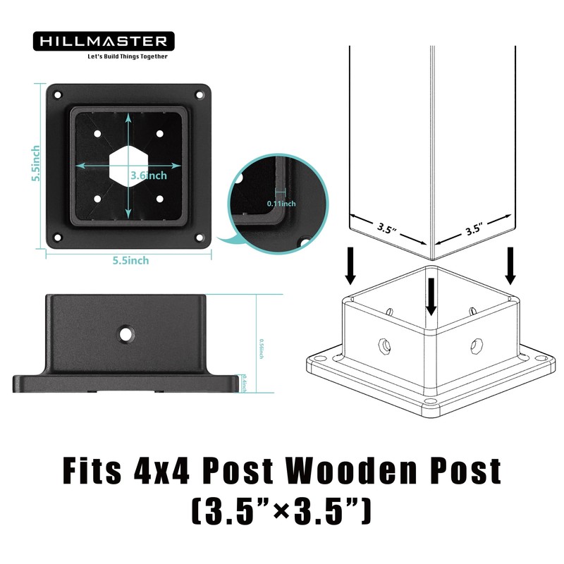 Hillmaster 4x4 Post Base Support Kit, 4 Pack Plastic Brackets