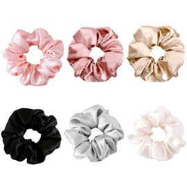 SUMAJU 6 PCS Hair Scrunchies for Women, Silk Scrunchies Hair Accessories for Women Girl Satin Hair Ties Hair Elastics Hair Bands for Women Teen Girl Gifts Trendy Stuff