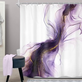 Cinbloo Purple Shower Curtain 60Wx72H Abstract Marble Ombre Gold Bathroom Decor for Women Modern Elegant Ink Texture Minimalist Chic Aesthetic Artistic Neutral Bath Curtain Fabric with 12 Hooks