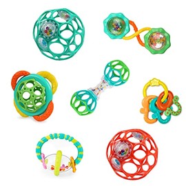 Bright Starts Soothers & Shakers - Set de juguetes para regalo de 7 piezas, sonajeros sin BPA, mordederas y pelotas, unisex, para bebé a partir de 3 meses