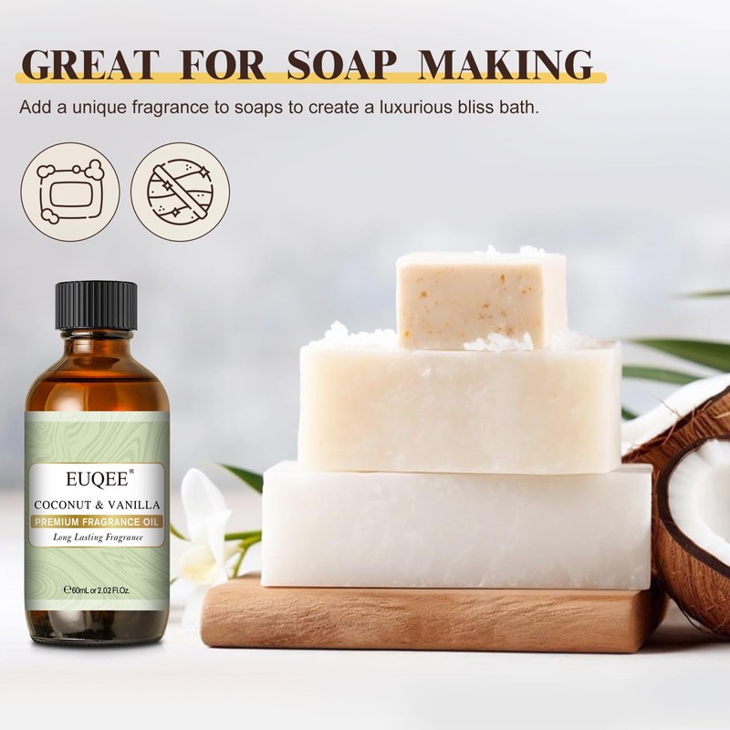 Coconut & Vanilla Fragrance Oils, Premium Essential Oils with Glass