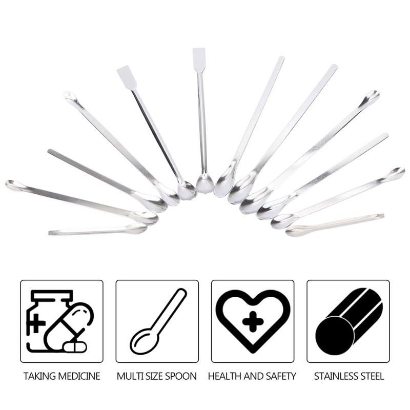 Baluue 12pcs Measuring Lab Spatula Stainless Steel Mini Spatula Micro