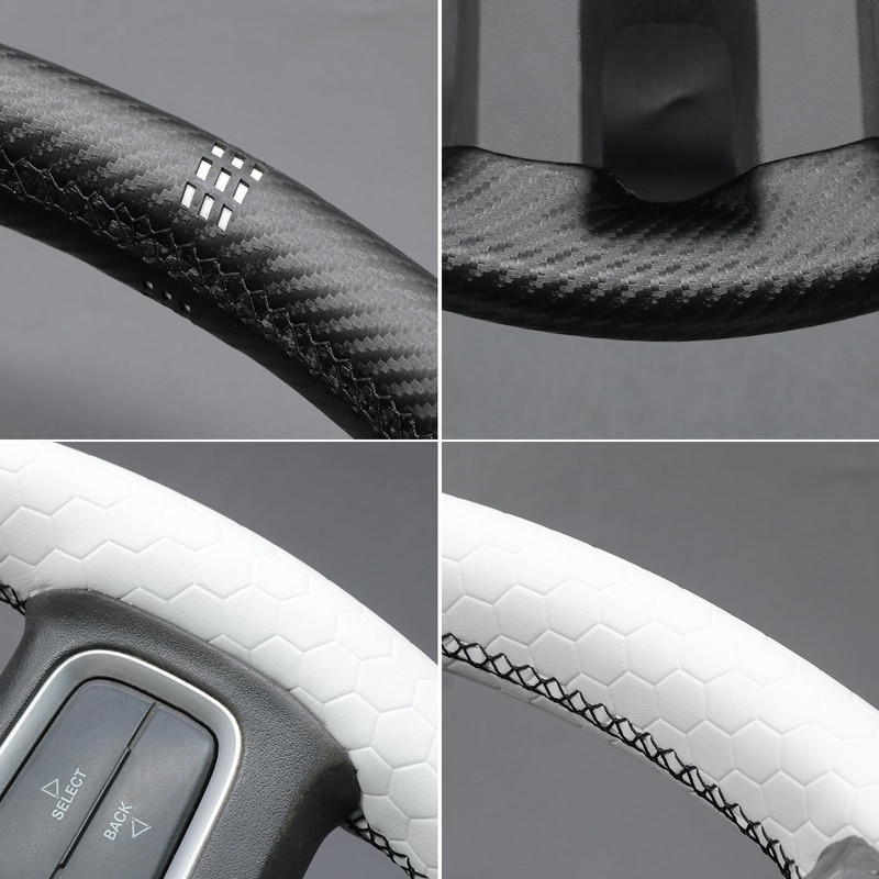MEWANT Hand Sewn White Leather Steering Wheel Cover Wrap for
