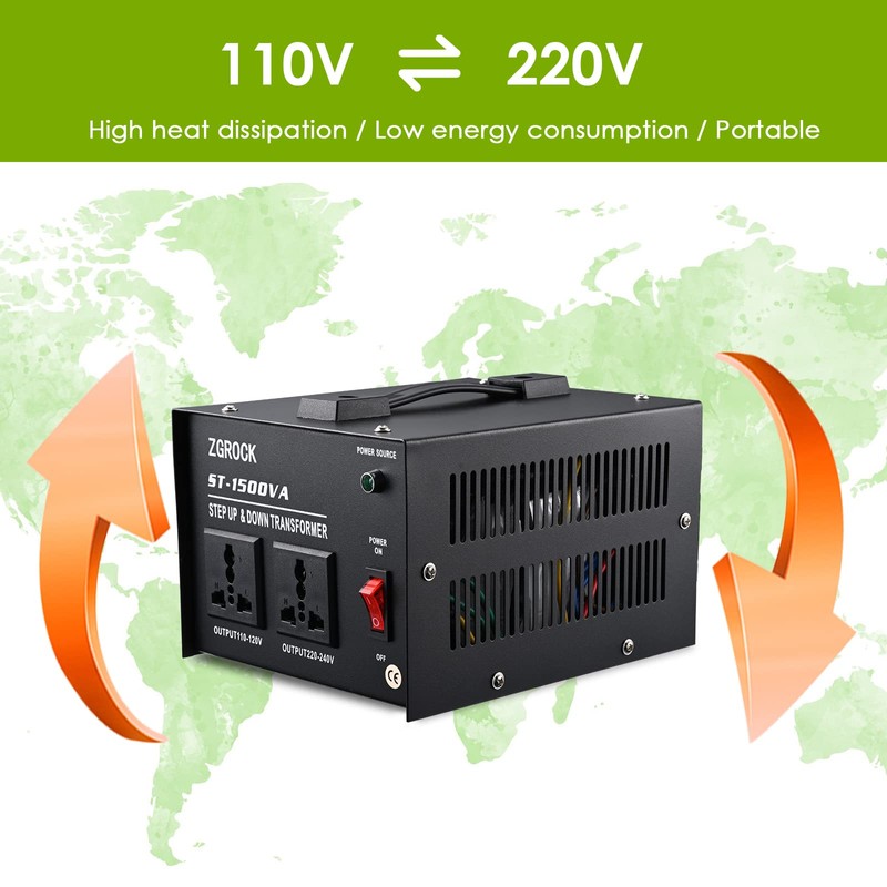 ZGROCK 1500W Voltage Converter Transformer Heavy Duty Step Up/Down- 110