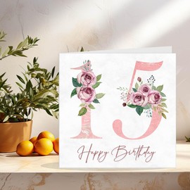 15th Birthday Card for Girls - Floral 15th Birthday Cards for 15 year old Daughter girl fifteen, fifteenth Granddaughter Sister Niece cousin