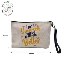 Tasche aus Leinen – Kollektion mit Zitat "Wellness" Englisch Typografie Nachricht Self Care psychische Gesundheit – Kosmetiktasche aus Leinen – Kulturbeutel – Geldbörse, Be Yourself, 23.5 x 15 cm,