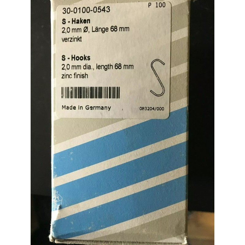 Generic S-hooks(100 count) 2mm diameter 68 mm length zinc plated
