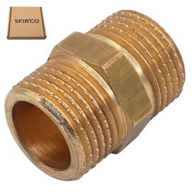 SKIR'CO Pack of 4 Brass Double Nipples, Male Thread 3/8 Inch x 3/8 Inch, Hexagonal Nipple, BSP Male Thread