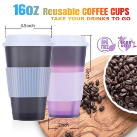 Chordobe Tazas calientes reutilizables que cambian de color, paquete de 5 tazas de café de plástico a granel de 16 onzas con tapas, vasos de viaje para niños y audlts (tazas cambiantes de color)