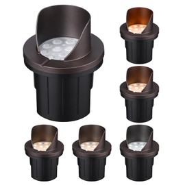 LEONLITE Dia. 4 Inch 5CCT Well Lights Landscape LED In Ground, Shielded Top, 5 Color Temperature Selectable, 12-24V AC/DC CRI90 Low Voltage Garden Landscaping, Oil Rubbed Bronze Aluminum, Pack of 6