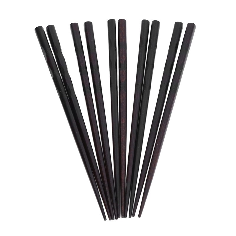 5 Pairs Chopsticks Reusable Ironwood Black Round Chopsticks Japanese Style