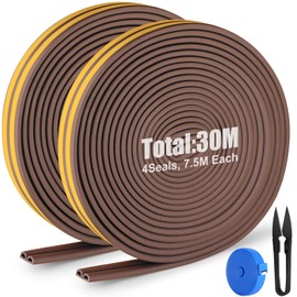 Sealing Tape for Doors 30 m / 98.4 ft, Sealing Joints in Windows and Doors, 1 Scissors and 1 Tape Measure, Used to Block Cracks and Gaps in Doors and Windows (Brown)