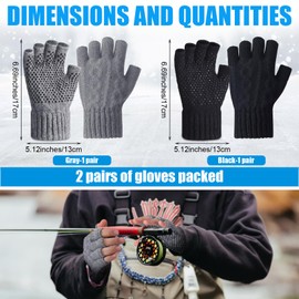 Geyoga 2 Pairs Wool Fingerless Fishing Gloves for Men Women Anti-Slip with Grip Dots Warm Winter Fly Fishing Ice Fishing Photography Hunting Fleece Gloves
