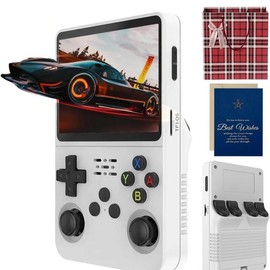 R36s Handheld Game Console, 3.5 Inch IPS Screen,  3000mAh Battery, Built-in 12000+ Classic Games for Adults - Color: White
