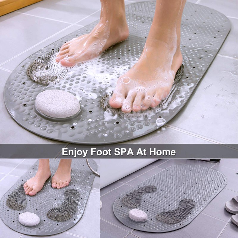 MOLFUJ 32"X16" Foot Scrubber Shower Mat with Feet Scrub Stone,