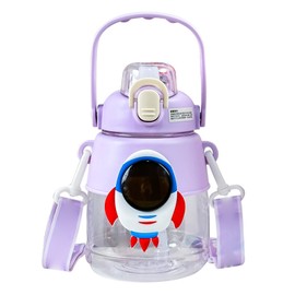 Kids Water Bottle Professional Food Garde Cute Stylish Large Capacity Water Bottle with Straw Lid for School Outdoor Travel 1200ML Purple