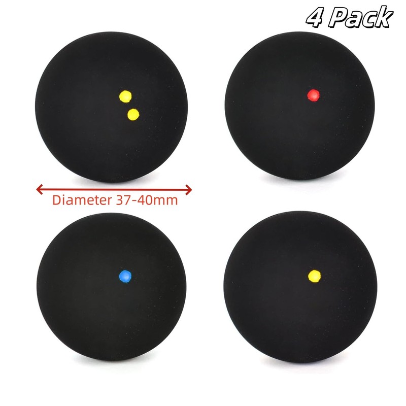 Liyquint 4 Pcs Squash Balls，Squash Balls Double Yellow Dot, Single