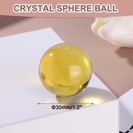 sourcing map 30mm/1.2" Crystal Sphere Ball Glass Solid Decorative Sphere Crystal Ball Prop Ornament for Feng Shui Divination Fortune Telling Tabletop Fountain Decoration, Gold Yellow