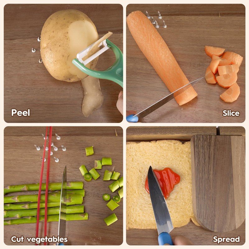 Adaptive One Handed Cutting Board with Peeler,Bread Stops & Steel