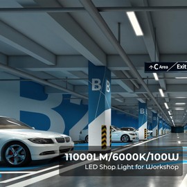 100W LED Shop Lights, 11000LM 6000K Plug in Garage Light with 6FT Power Cord, IP66 Waterproof Work Light for Garage, Outdoor, Workshop, Yard, Indoor Garage, Warehouses, Yard, Carport