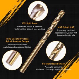 M35 Cobalt Drill Bit Set, 29Pcs High Speed Steel Twist Jobber Length Drill Bit Kit for for Hardened Metal, Stainless Steel, Cast Iron, Wood and Plastics with Index Storage Case, 1/16" - 1/2"