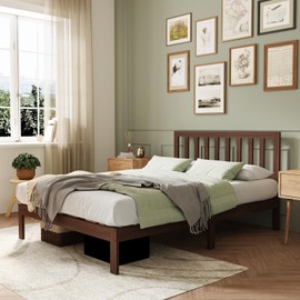 Novilla 12 Inch Queen Bed Frame with Headboard, Queen BedFrame with Classic Headboard Solid Wooden Bed Frame Queen Size with Wood Slat Support, No Box Spring Needed, Easy Assembly, Walnut