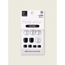 DAISO 25Y Too Cool For School Real Wear Pedi Tips 24 Pieces (Stellate Black)