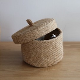 Small Lid Linen Fabric Basket Table Basket 4. White Beige (no lid) 2ea