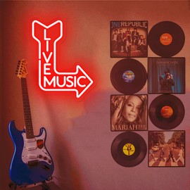 Live Music Neon Sign for Wall, Remote Dimmer Red Live Music LED Neon Light Sign for Live Concert Music Festival, USB Powered for Nightclub Studio Bar Concert Salon Party Game Room- 15''