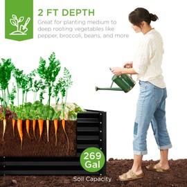 Best Choice Products 6x3x2ft Outdoor Metal Raised Garden Bed, Deep Root Box Planter for Vegetables, Flowers, Herbs, and Succulents w/ 269 Gallon Capacity - Black