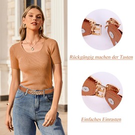 Moorle Belt for Dresses, Waist Belt, Women's Elastic Thin Belt, Leather Belt with Golden Buckle for Jeans Dress, Black Brown Beige-2