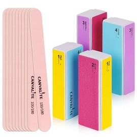 Canvalite Limas de uñas y amortiguadores, moldea/suaviza/brilla, lima multifuncional y bloque de pulido con tablas de esmeril de grano 100/180, kit de