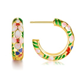 LOVE&CLOVER - arete de aro para mujer, diseño de flor rosa, Latón, No es una piedra preciosa