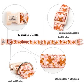 Lionheart glory Christmas Dog Collar Gingerbread Man Collar Dog Adjustable Soft Dog Collars Pink Dog Collars for Small Medium Large Dogs Girl or Boy Pet Collar