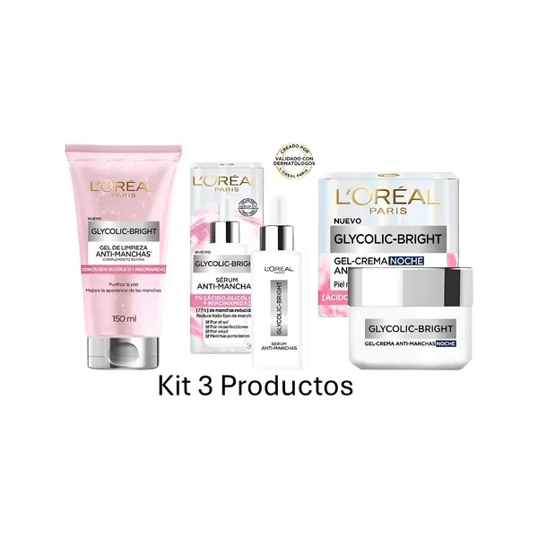 L'Oréal Glycolic Bright rutina anti-manchas: gel, sérum y crema día-noche