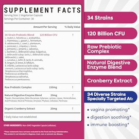 Probiotics for Women, 120 Billion CFU 34 Strains, Prebiotics, Digestive Enzymes, Cranberry, 4-in-1 Feminine Probiotic, Digestive, Vaginal, Immune Supp