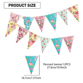 SINGOMON 4 Strings Floral Bunting Banner Flower Paper Banner Floral Triangle Flags Flower Charms for Tea Party Decorations Garden Party Decorations Baby Shower Decorations