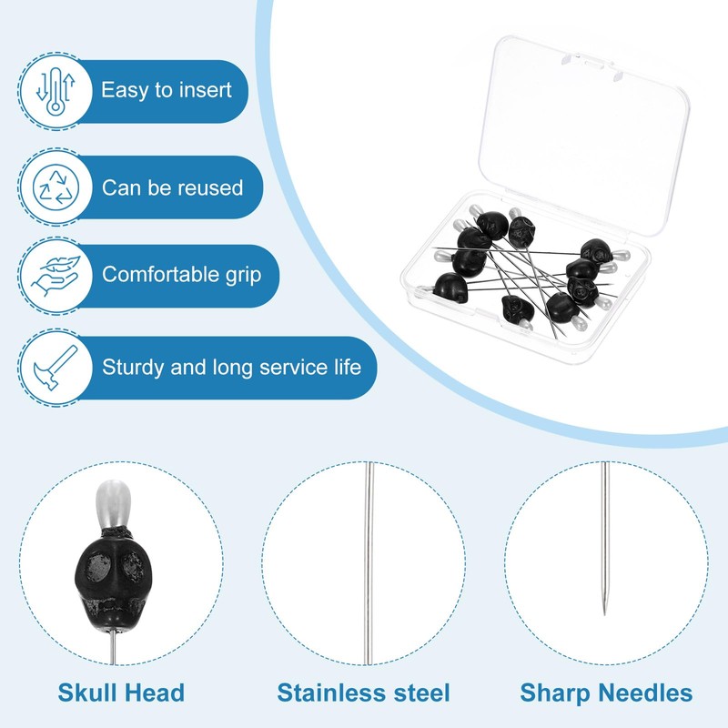 PATIKIL 3" Skull Sewing Pins, 8Pcs Steel Straight Pins with