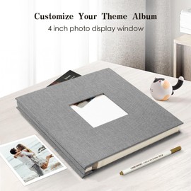 Spbapr Large Photo Album Self Adhesive 3x5 4x6 5x7 8x10 Pictures Magnetic Scrapbook Linen Cover DIY Album with A Metal Pen 11"x10.6"40pages