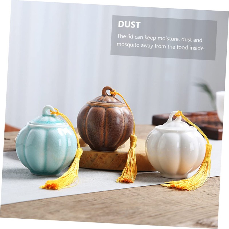 GRIRIW Pumpkin Spice Tea Canister Ceramic Tea Tin Mini Storage