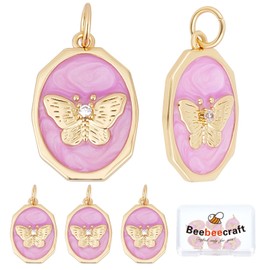 Beebeecraft 1 Box 6Pcs 18K Gold Plated Butterfly Charms Purple Enamel Animal Charms Pendants with Jump Ring for Jewelry Making Bracelet Choker Necklace Earring