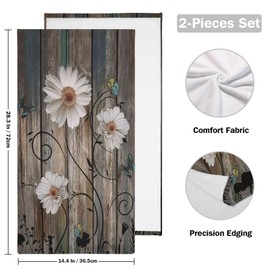 YOCIBIUT Rustic Daisy Hand Towels for Bathroom Set of 2,Absorbent Microfiber Floral Butterfly American Country Brown Kitchen Towels 14"x28",Farm Decorative Bathroom Towels for Bath,Guest,Face,Shower