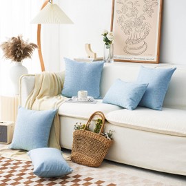 Home Brilliant 65x65 Cushion Cover Set of 2 Linen Large Blue Cushion Cover for Patio Sofa Bed Handmade Throw Pillows, 65x65 cm, 26 inches, Light Blue