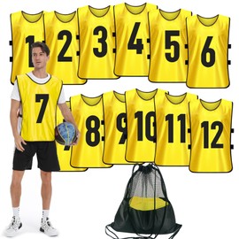 PULUOMASI Scrimmage Training Vest (12 Pack) Team Sports Pinnies Jerseys for Adult Youth Soccer Bibs Numbered Practice Jerseys