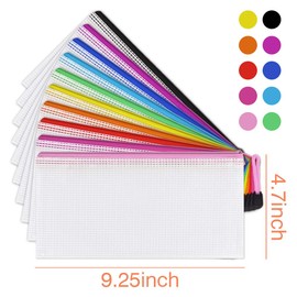 Mesh Pencil Pouch Zipper File Bags, 20PCS Clear Pencil Case Plastic Wallets Folders Waterproof Travel Storage Pouch for School Supplies, Bills, Cosmetics, Stationery and Travel Accessories,10 Colours