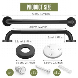 Yaocom 2 Pack Matte Black Shower Grab Bars 16 Inch Shower Safety Grab Bars Handles Replacement with Screws and Accessories 304 Stainless Steel Bathroom Handle for Handicap Elderly Senior Assist