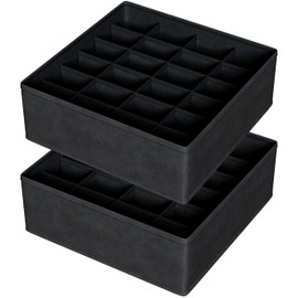 FAMALAHEE 2Pack Drawer Organizer Divider, Foldable Closet Storage Organiz`er Basket, and Fabric Organization Bins for Clothes, Socks, Underwear, Bras, Ties, Accessories, (Black)